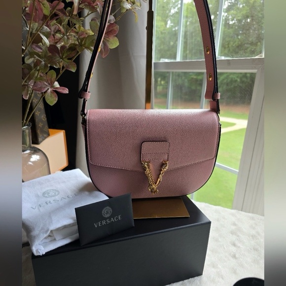 Versace Handbags - Versace Virtus Pink Calf
Leather Shoulder/Crossbody Bag